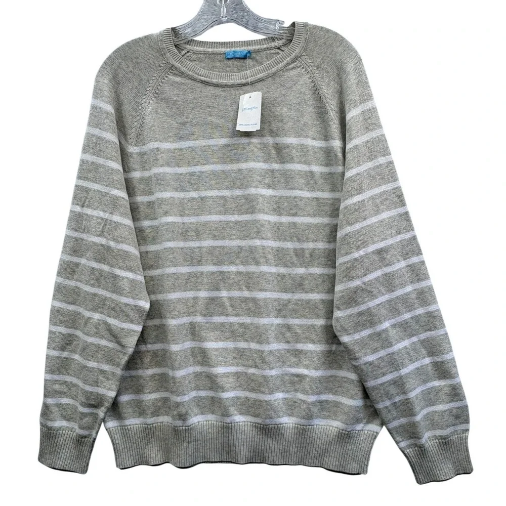 J.McLaughlin Lubec Stripe Cotton Crewneck Sweater Stone White‎ XL NWT